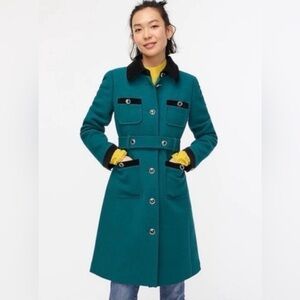 J. Crew Velvet Trimmed Lady Day Green Coat in Italian Double Cloth Wool NWT